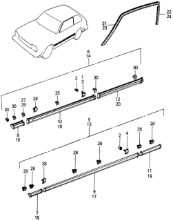 1983 Honda Civic Molding, L. FR. Sash Diagram for 75846-SA0-970