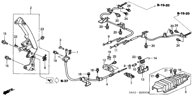 2002 Honda CR-V Wire B, Passenger Side Parking Brake Diagram for 47510-S9A-023