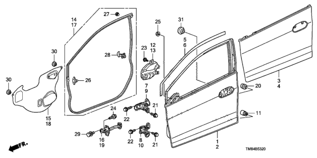 2011 Honda Insight Seal, L. FR. Door Hole Diagram for 72361-TM8-A01