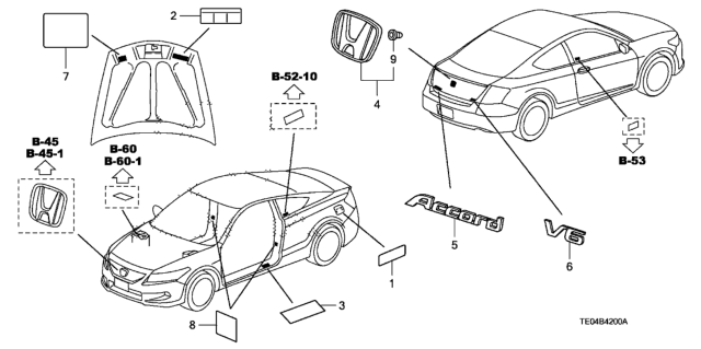 2009 Honda Accord Placard, Specification (Usa) Diagram for 42762-TE0-A01
