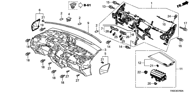2015 Honda Civic Beam Diagram for 61310-TR3-A50ZZ