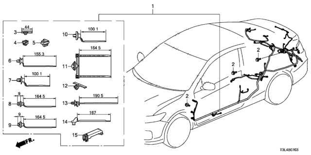2014 Honda Accord Wire Harness, L. Side Diagram for 32160-T3L-A21