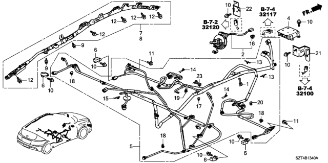 2011 Honda CR-Z Wire Harness, Center Floor Diagram for 77962-SZT-A30