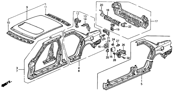 1993 Honda Accord Skirt, L. RR. Panel (Upper) Diagram for 66530-SM4-010ZZ