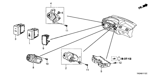 2014 Honda Civic Switch Assembly, Hazard Diagram for 35510-TR0-A11