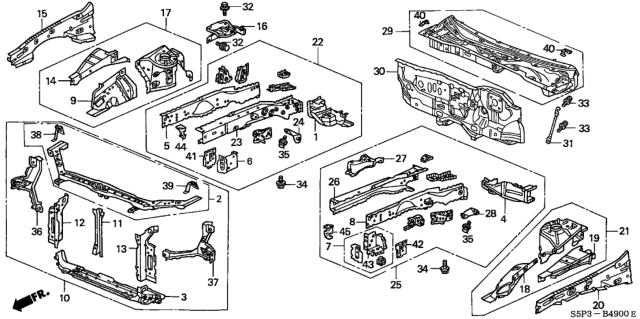 2003 Honda Civic Wheelhouse Sub-Set, R. FR. Diagram for 04642-S5A-J01ZZ