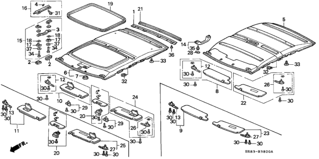 1994 Honda Civic Lining Assy., Roof *NH220L* (CLEAR GRAY) Diagram for 83200-SR8-A00ZB