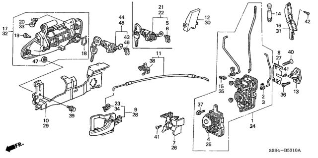 2002 Honda Civic Handle Assembly, Right Front Door (Outer) (Taffeta White) Diagram for 72140-S6D-E01ZF