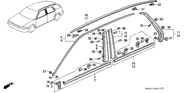 1991 Honda Accord Molding, L. RR. Door Diagram for 72950-SM4-003
