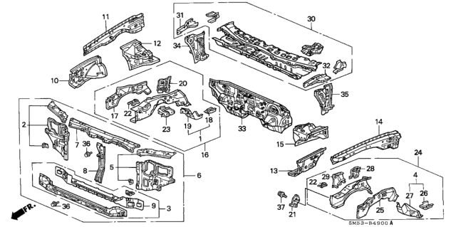 1992 Honda Accord Pillar, L. FR. (Lower) (Inner) Diagram for 64530-SM5-A00ZZ