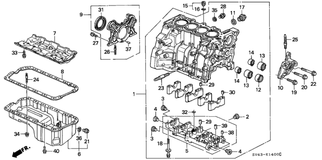 1997 Honda Accord Block Assy., Cylinder Diagram for 11000-P0H-A00