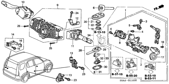 2002 Honda CR-V Cylinder Set, Key *NH167L* (GRAPHITE BLACK) Diagram for 06350-S9A-A10ZA