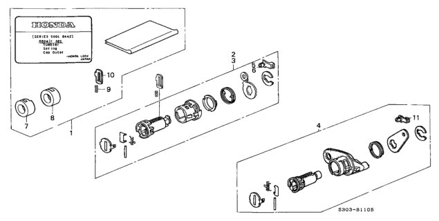 1998 Honda Prelude Cylinder Kit, L. Door Diagram for 06725-S30-A01
