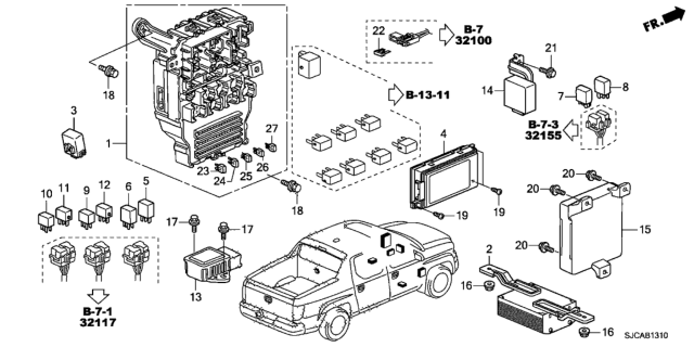 2014 Honda Ridgeline Box Assembly, Fuse Diagram for 38200-SJC-A05