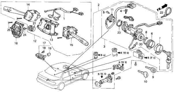 1990 Honda Accord Switch, Steering Diagram for 35130-SM4-003