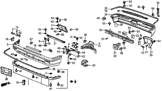 1985 Honda CRX Bracket, L. FR. Bumper Mounting Diagram for 62535-SB2-660