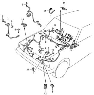 1983 Honda Civic Clamp, Wire Harness Diagram for 16234-PA6-661