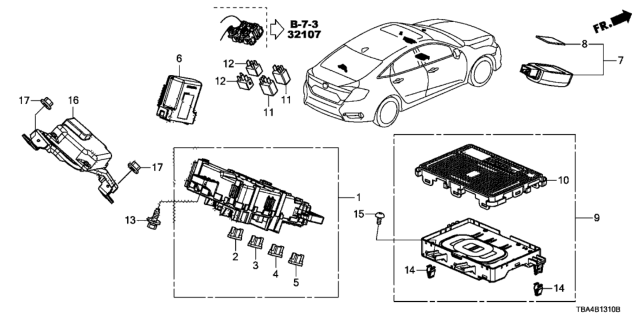 2017 Honda Civic Box Assembly, Fuse Diagram for 38200-TBA-A21