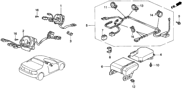 1997 Honda Del Sol Reel Assembly, Cable Diagram for 77900-ST7-A01