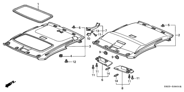 1998 Honda Accord Lining Assy., Roof *NH302L* (PALE QUARTZ) Diagram for 83200-S82-A01ZB