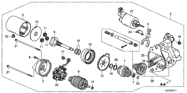 2013 Honda Ridgeline Starter Motor (Denso) Diagram