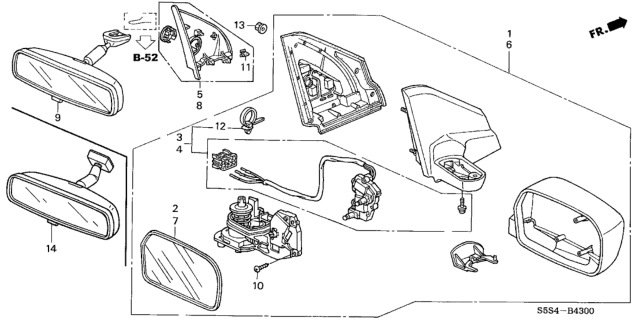 2005 Honda Civic Mirror Assembly, Passenger Side Door (Taffeta White) (R.C.) Diagram for 76200-S5T-A01ZB
