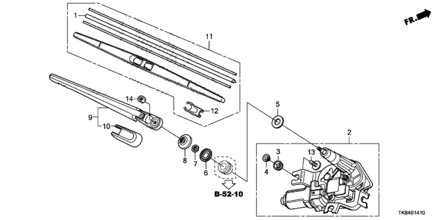 2012 Honda Odyssey Motor Assembly, Rear Windshield Wiper Diagram for 76700-TK8-A01