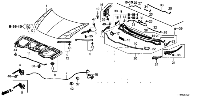 2012 Honda Civic Lock Assembly, Hood Diagram for 74120-TR0-A11
