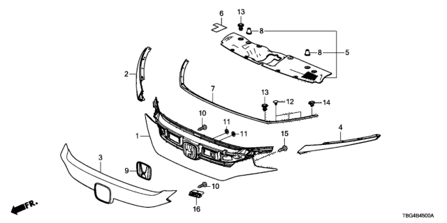 2018 Honda Civic Base, Front Grille Diagram for 71121-TBF-A01