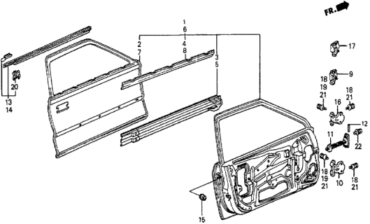 1985 Honda Prelude Stiffener, R. Door Skin (Upper) Diagram for 75126-SB0-300ZZ