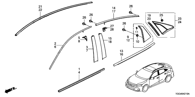 2019 Honda Civic Garnish Assy., L. FR. Door Sash Diagram for 72470-TED-T01