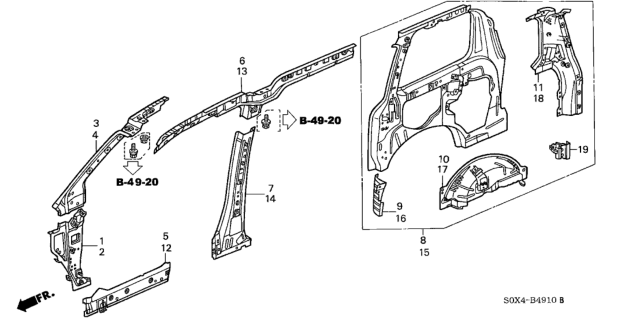 2002 Honda Odyssey Pillar Set, R. FR. (Upper) (Inner) Diagram for 04666-S0X-A00ZZ
