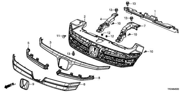 2012 Honda Civic Base, Front Grille Diagram for 71121-TR2-A01