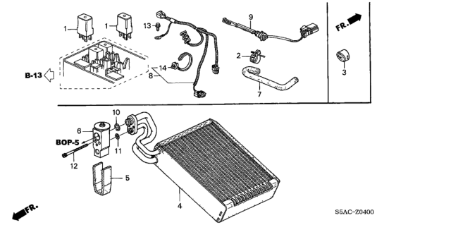 2005 Honda Civic A/C Cooling Unit Diagram