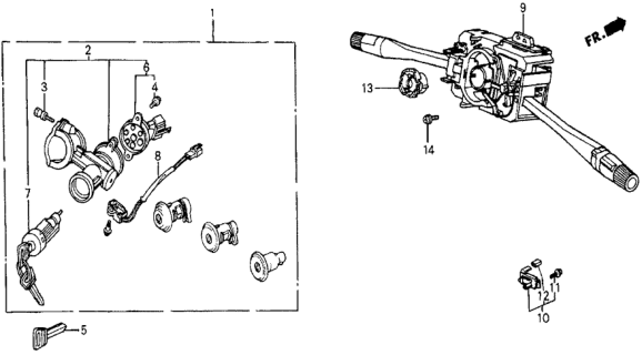 1985 Honda Civic Lock Assy., Steering Diagram for 35100-SB2-672
