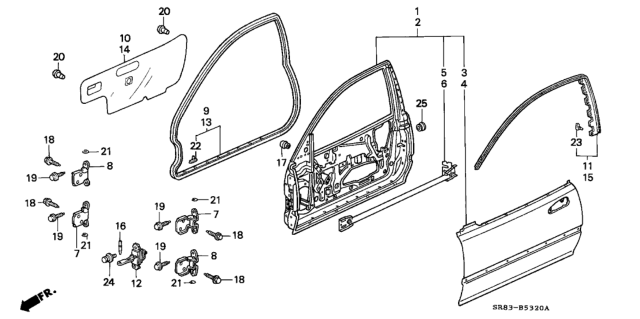 1993 Honda Civic Seal, L. FR. Door Hole Diagram for 72361-SR3-J10