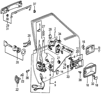 1984 Honda Accord Handle Assembly, Driver Side Inside Diagram for 75530-SA6-003