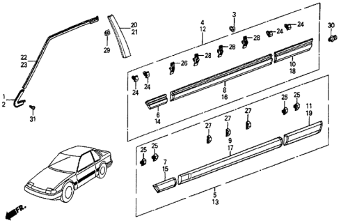 1986 Honda Prelude Molding, L. FR. Door Corner Diagram for 75807-SF0-000