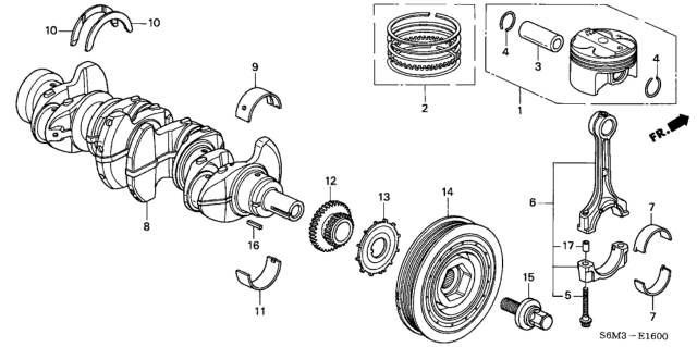 2005 Honda Civic Ring Set, Piston Diagram for 13011-PNE-G02