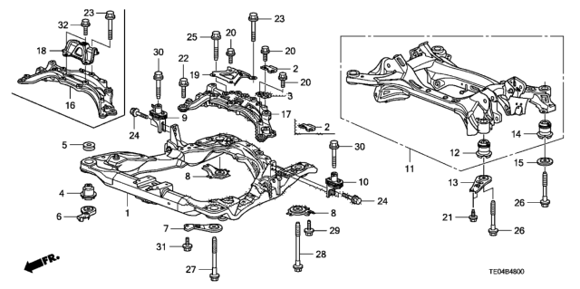 2010 Honda Accord Stiffener, Steering Rack (V6 FR.) Diagram for 50220-TA1-A00