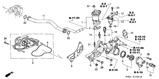 1999 Honda Odyssey Thermostat Assembly Diagram for 19301-P8F-A11