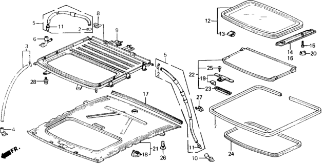 1988 Honda Prelude Slide Roof Frame - Glass Diagram