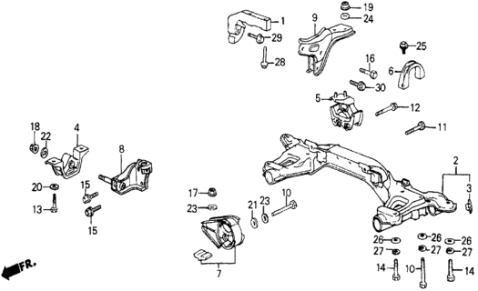 1987 Honda Civic Rubber, RR. Engine Mounting Diagram for 50810-SD9-020