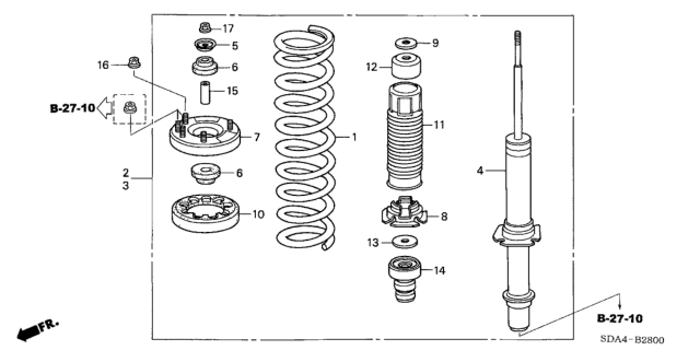 2004 Honda Accord Shock Absorber Assembly, Left Front Diagram for 51602-SDB-A18