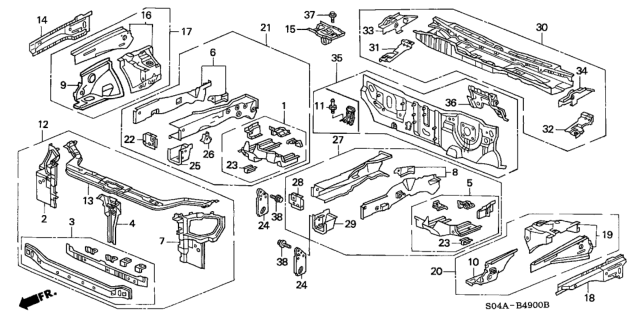 2000 Honda Civic Outrigger Set, R. FR. Side Diagram for 04600-S04-300ZZ