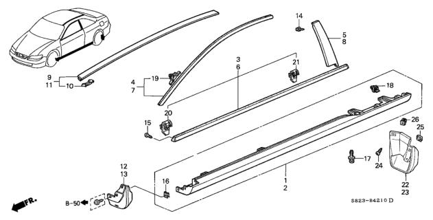 1998 Honda Accord Molding, R. Drip Roof Diagram for 72420-S82-A01