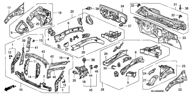 2010 Honda Odyssey Member, R. FR. Wheelhouse (Upper) Diagram for 60613-SHJ-A00ZZ