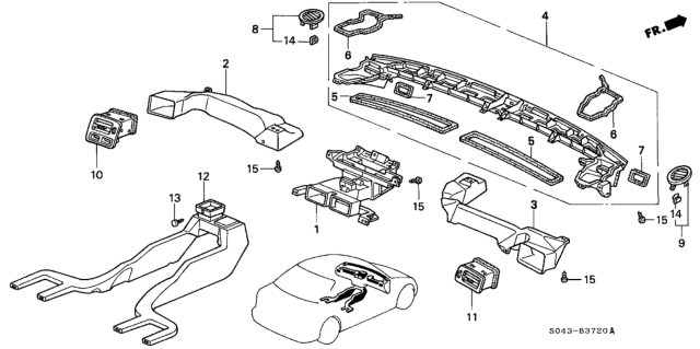 1996 Honda Civic Duct, Center Air Conditioner Diagram for 77411-S01-A01