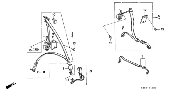1992 Honda Civic Seat Belt Set, L. RR. (3P-ELR)*NH167L* (GRAPHITE BLACK) Diagram for 04828-SR0-A02ZE