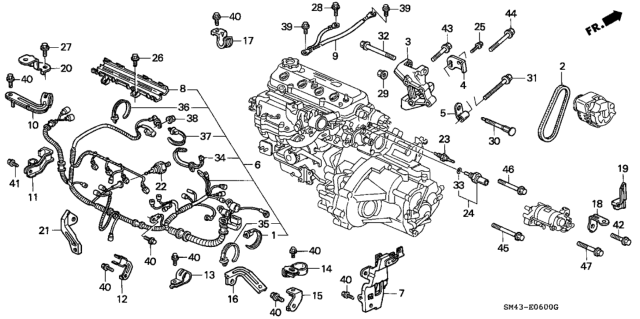 1990 Honda Accord Clamp E, Engine Wire Harness Diagram for 32745-PT2-000